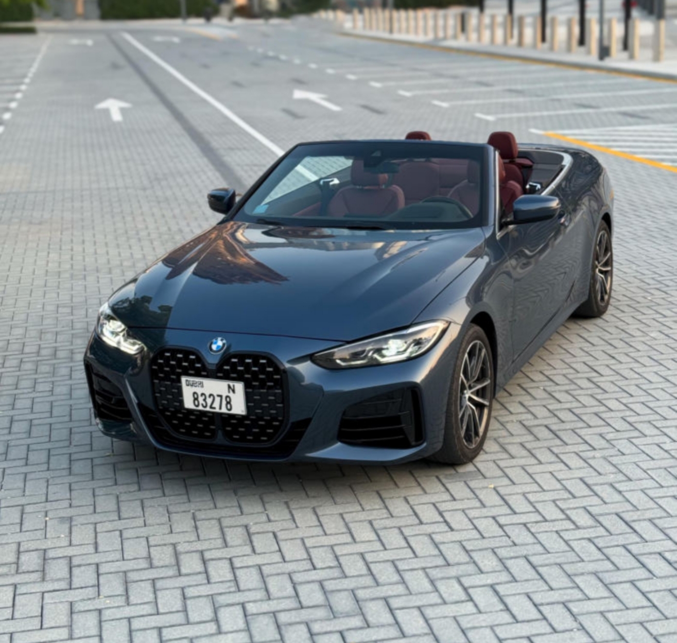Cheap BMW 430i Cabriolet interior Red  2023 rental dubai