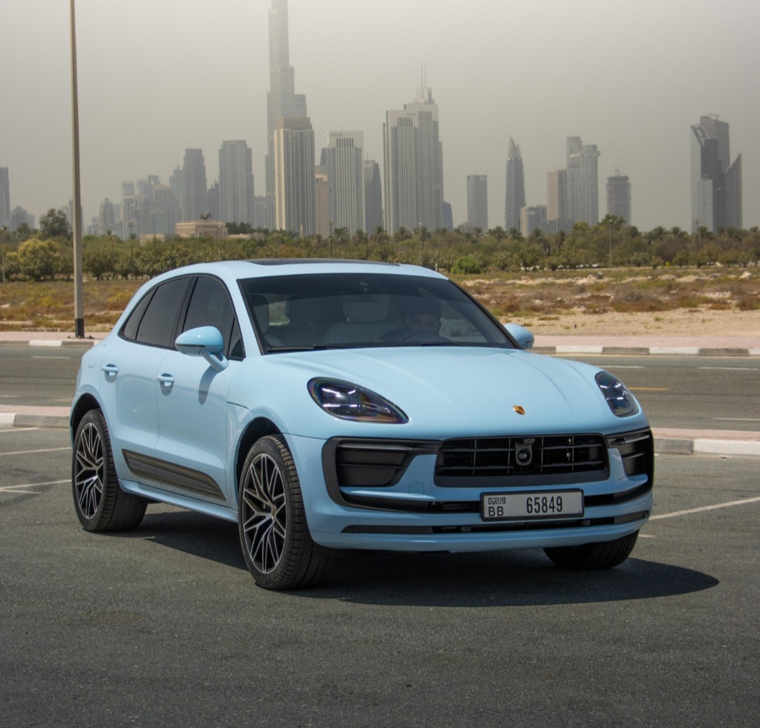 hire Porsche Macan Light Blue Monthly in dubai